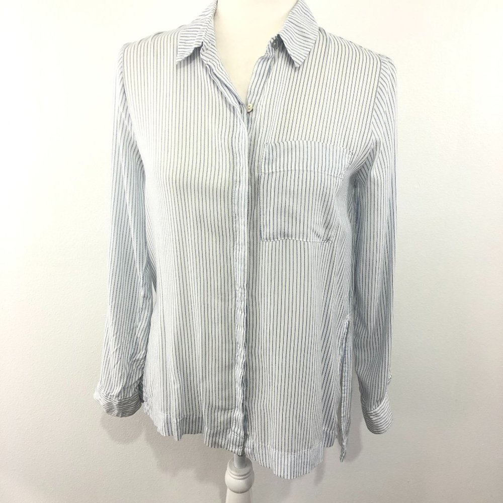 Kaitlyn Long Sleeve Blue and White Stripe Shirt